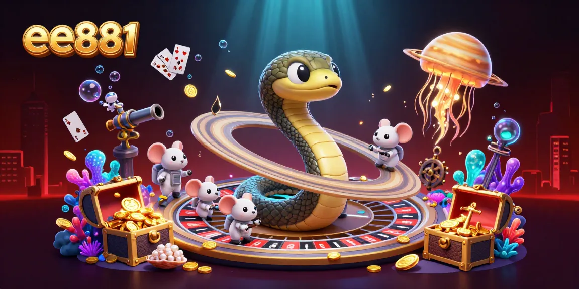 Engage with ee881's vibrant gaming universe featuring astronauts betting on a roulette wheel.