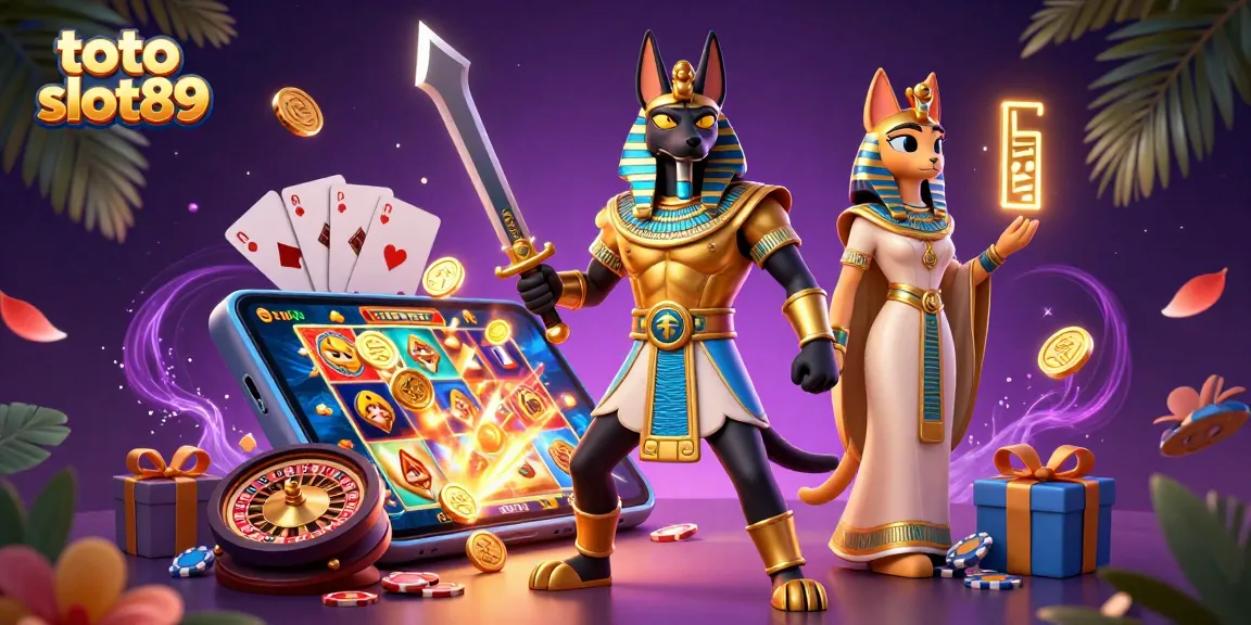 Spin and win with toto slot89 showcasing vibrant 3D characters and casino elements in a rich atmosphere.