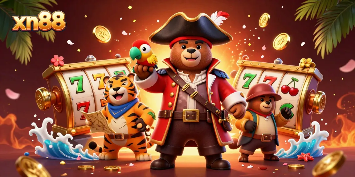 Engage in thrilling slots action with xn88 featuring a pirate captain bear and his crew.