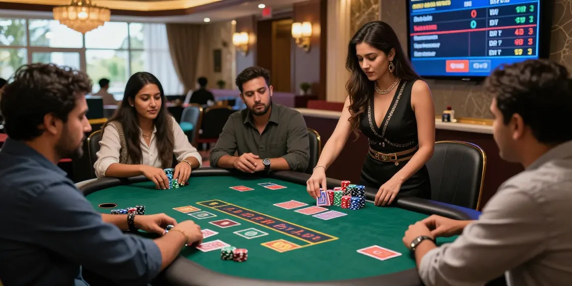 Exciting andar bahar game scene in a live casino with real players and a professional dealer.