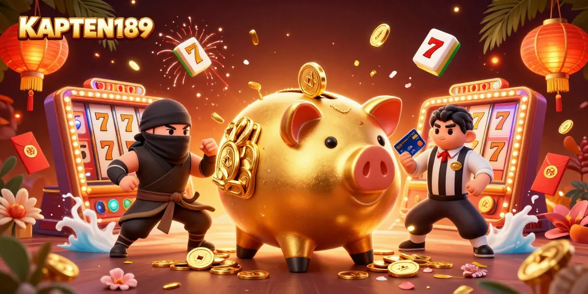 KAPTEN189 menghadirkan ilustrasi menarik dari kemenangan besar dengan piggy bank, ninja dompet, dan samurai kartu.