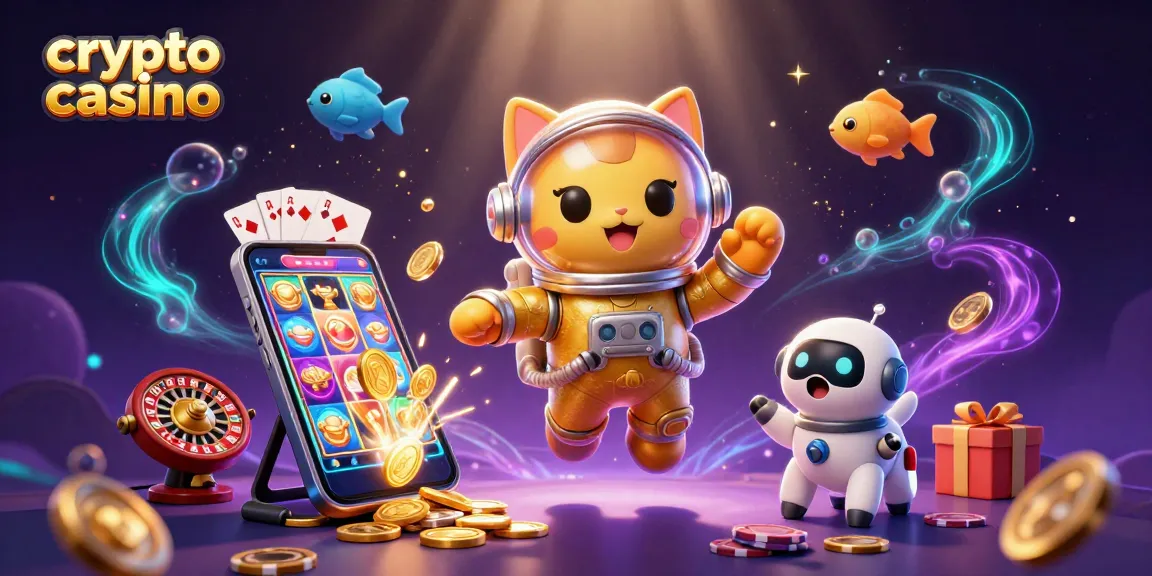 Gioca nei migliori crypto casino e scopri un'illustrazione di un astronauta gatto e un cane robot in un ambiente spaziale.