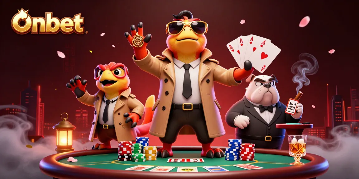 Engage with Onbet's dynamic casino scene featuring raptors sneaking into a VIP lounge.