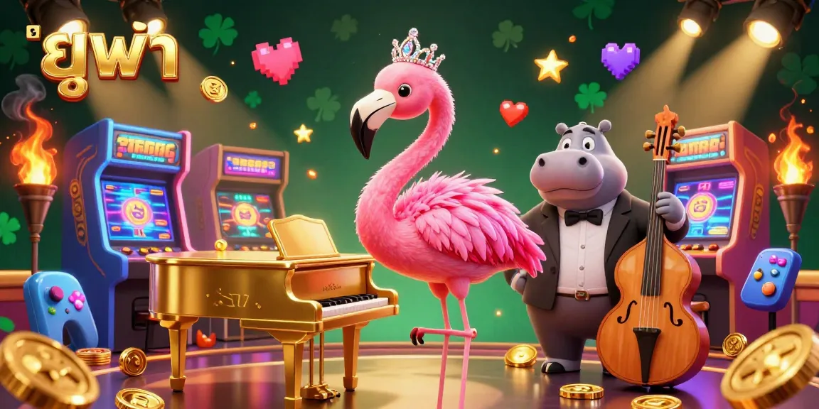 Experience the excitement of ยูฟ้า with a vibrant casino scene featuring dynamic characters and arcade elements.
