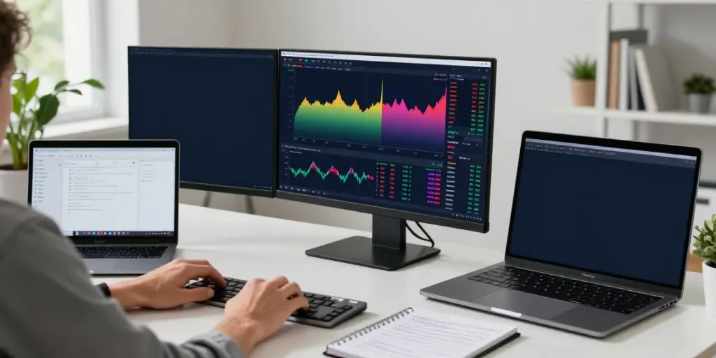 Engaged trader analyzing charts on TradingView in a modern workspace.