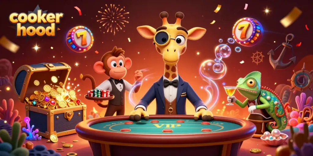 Experience thrilling gameplay with this vibrant cooker hood scene featuring cartoon characters in a casino.