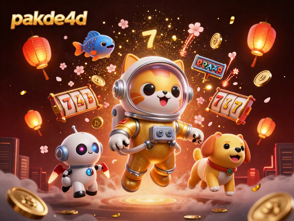 Engage with pakde4d's dynamic slots and jackpot experiences, showcased vividly in 3D illustration.