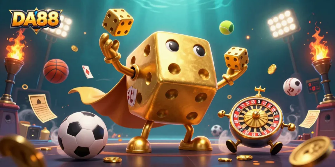 Experience thrilling gameplay at DA88 with vibrant sports elements and dynamic casino characters.