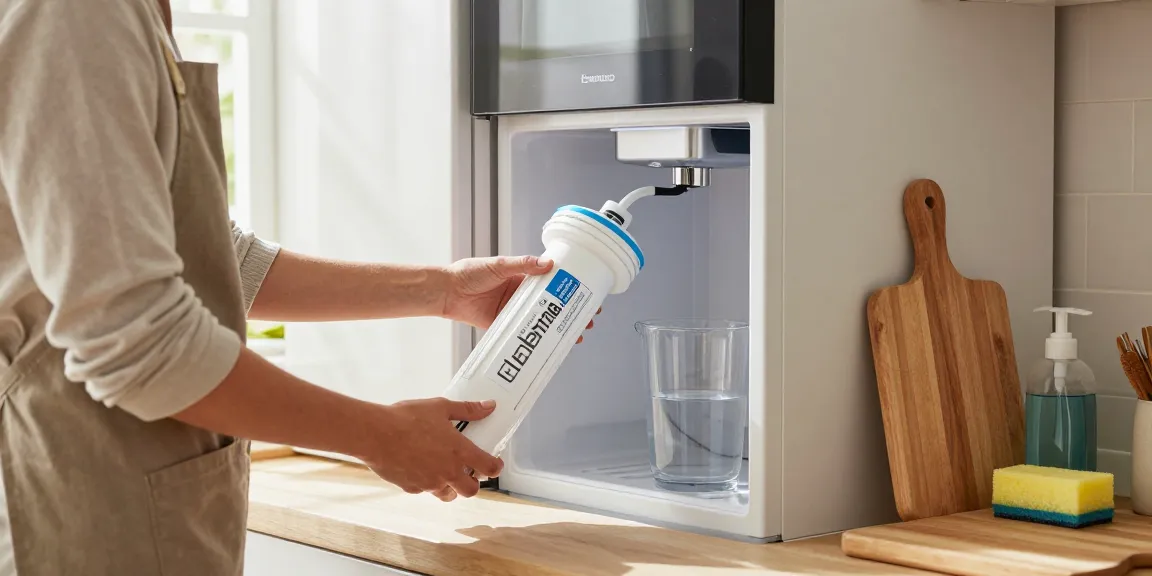 Waterdrop 7440000 Filter Replacement for Liebherr® 7440000 being installed in a bright kitchen.