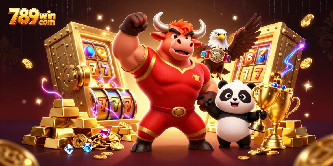 Engage with thrilling casino fun at 789win com featuring a vibrant scene of festive winnings, trophies, and rich symbols.