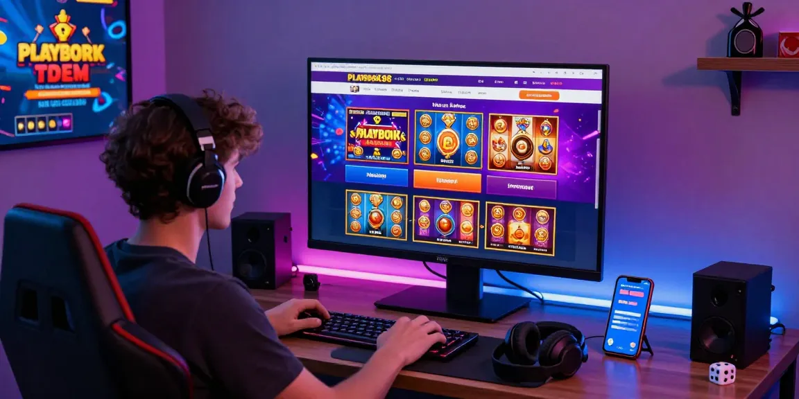 Excited user engaging with PLAYBOOK88 links on vibrant gaming platform.