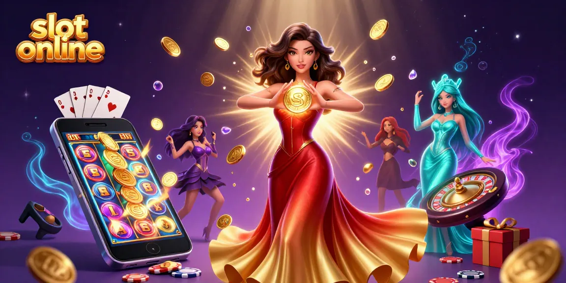 Experience spinning reels of slot online with vibrant graphics, cascading coins, and a captivating atmosphere.