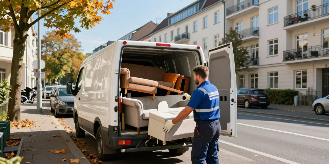 Sperrmüllabholung 80 Euro Berlin service technician efficiently loading discarded furniture in urban setting.