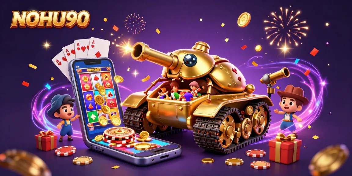 Engage with NOHU90's vibrant casino tank, bursting with games, confetti, and winning excitement!