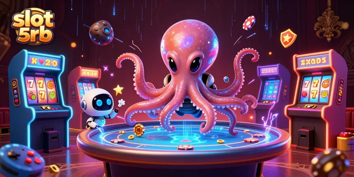 Experience the excitement of slot 5rb with a 3D octopus dealer and vibrant casino elements.