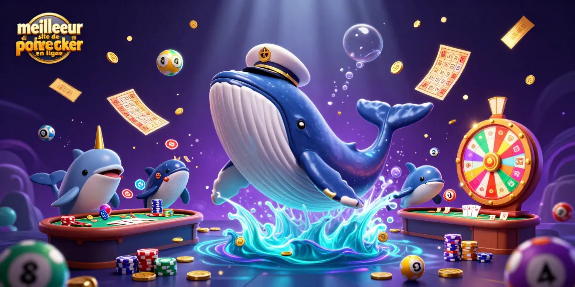 Découvrez le meilleur site de poker en ligne avec cette illustration 3D captivante de personnages frappants au milieu d'une mer de pièces et d'éléments de jeu.