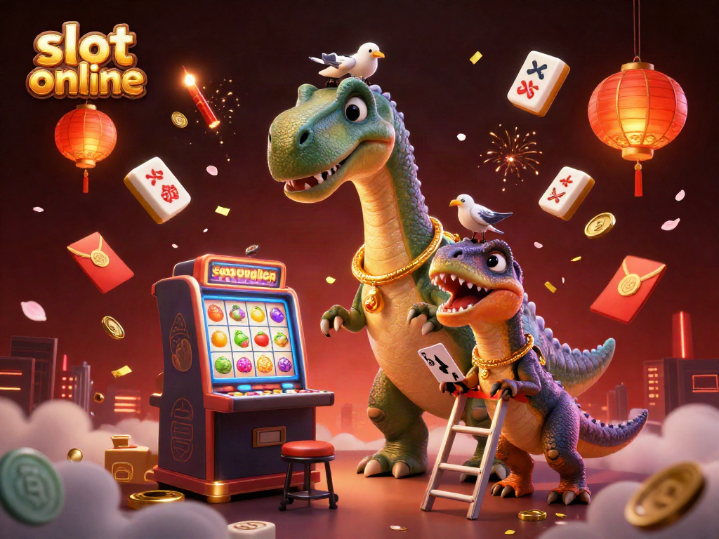 Experience the thrill of slot online gaming with a vibrant 3D casino scene featuring dynamic cartoon elements.