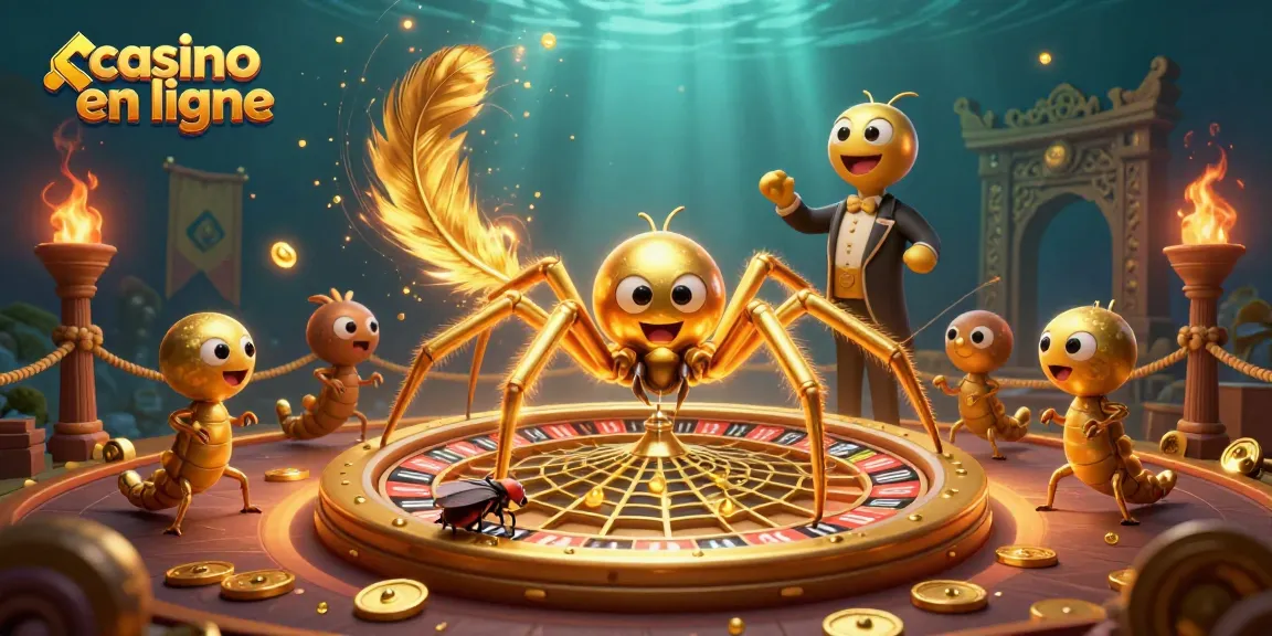 Jouer au casino en ligne avec une araignée d'or et un croupier centipède accueillants.