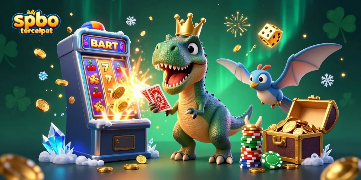 Experience the thrill of spbo tercepat with a colorful 3D casino scene featuring vibrant characters and lively gaming elements.
