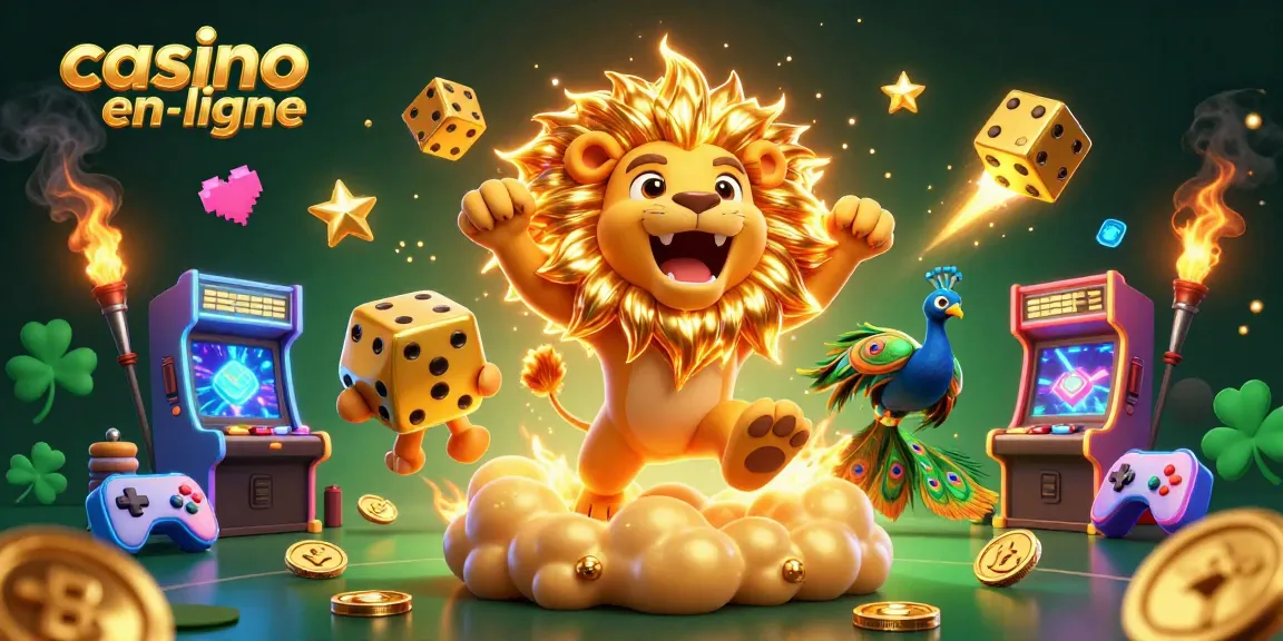 Gagnez avec le casino en ligne en jouant à des machines à sous colorées entourées de croupiers et de dés dorés.