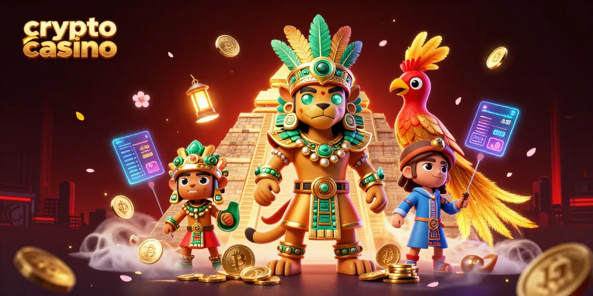 Gioca nel crypto casino circondato da monete Bitcoin e Ethereum, in un'atmosfera vibrante e animata.