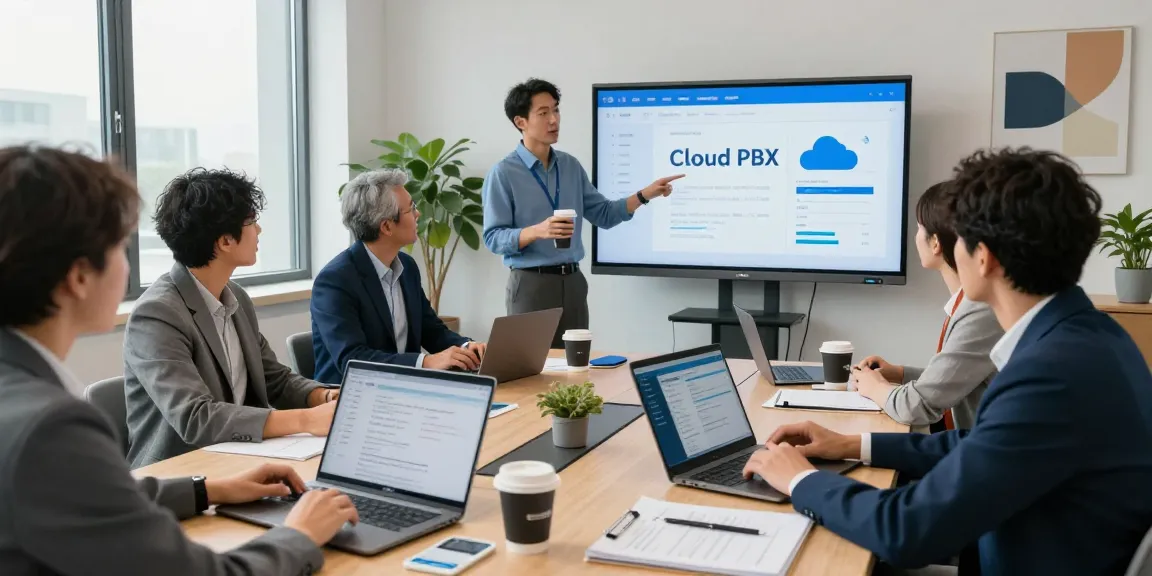 Team collaboration discussing centralized cloud telephony solutions in a modern office