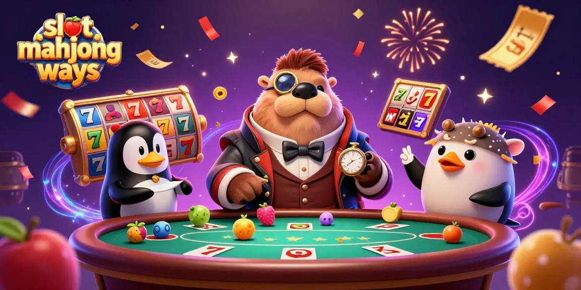 Experience slot mahjong ways with a lively 3D scene of cartoon characters and dynamic game elements.