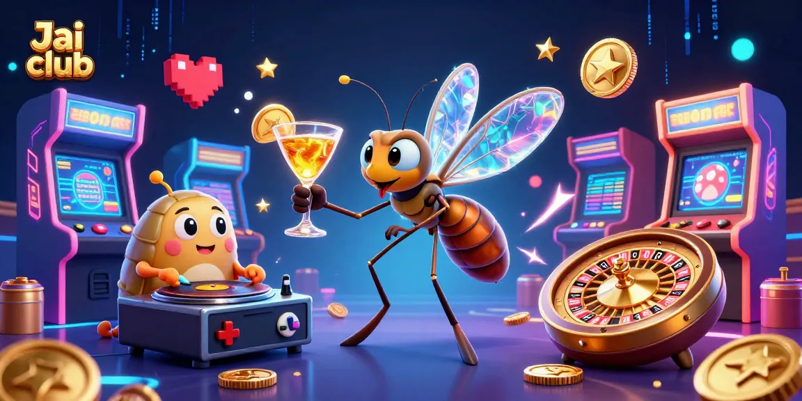 Experience excitement at Jai club with a vibrant 3D casino scene featuring animated characters and game elements.