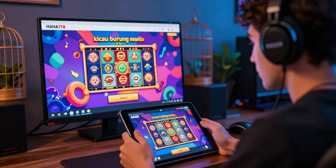 Engaging HAHA178 daftar gaming scene with colorful graphics, player using a tablet.